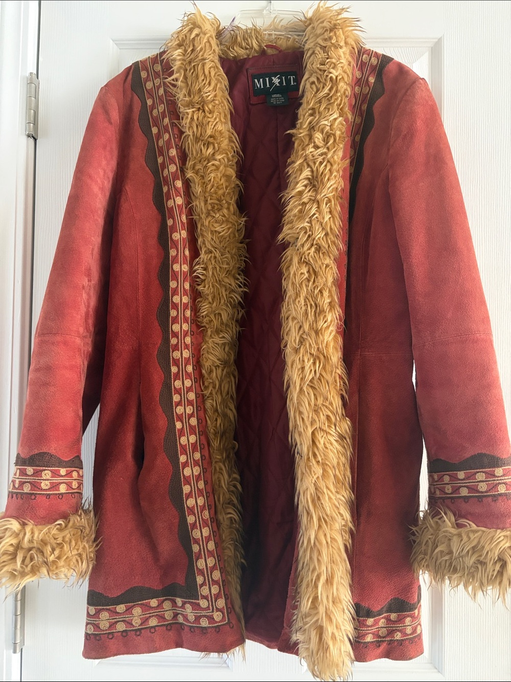 Mixit Rust Teddy Jacket with Gold Faux-Fur Trim